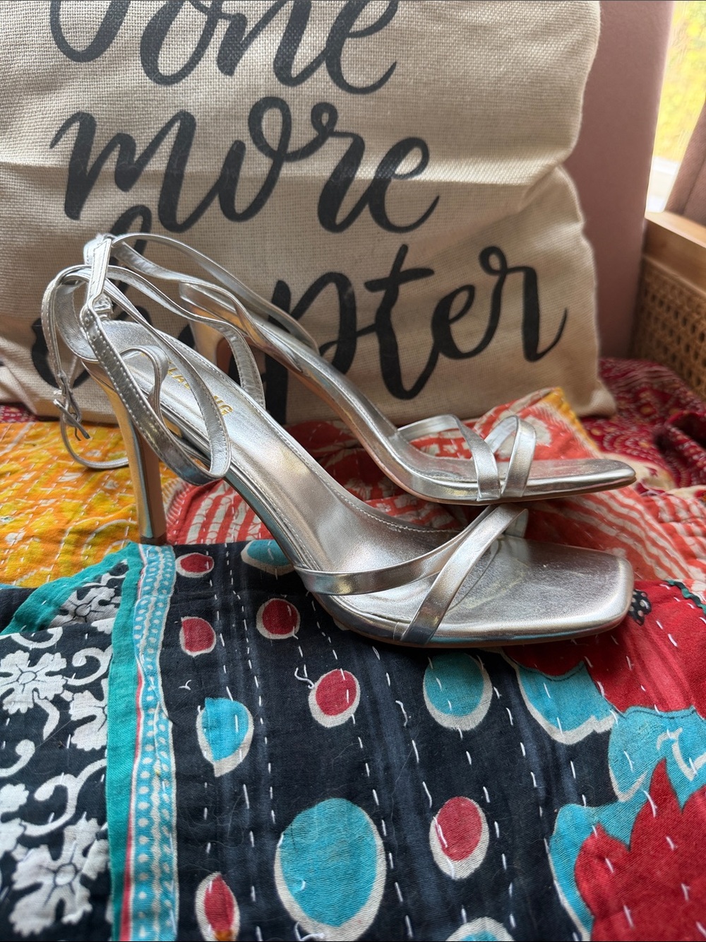 Metallic Silver Strappy High Heel Sandals - Women's Elegant Evening Shoes